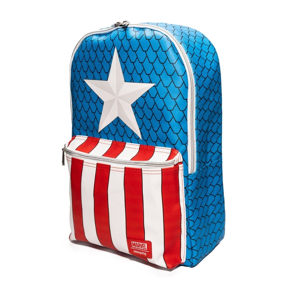 NWT: Loungefly Captain America Cosplay Backpack with Pin Set - Picture 3 of 12